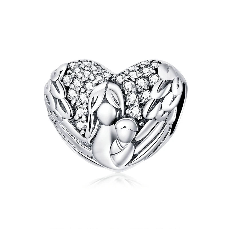WOSTU 925 Sterling Silver Heart Shape Charms Growth Hanging Bead Red CZ Love Affinity Pendant For Original Jewelry Thanksgiving