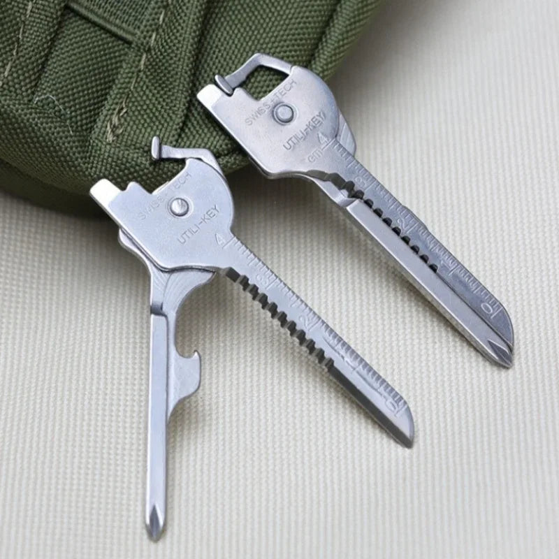6-in-1 Multi-Tool Keychain for Camping & Survival | Folding Screwdriver, Bottle Opener | Compact Outdoor Utility Pliers with Key