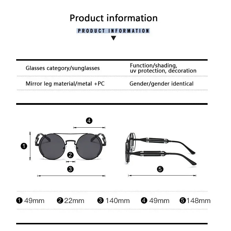 2022 New Metal Steampunk Sunglasses Men Women Fashion Round Glasses Bran age Sun Glasses High Quality Oculos de sol