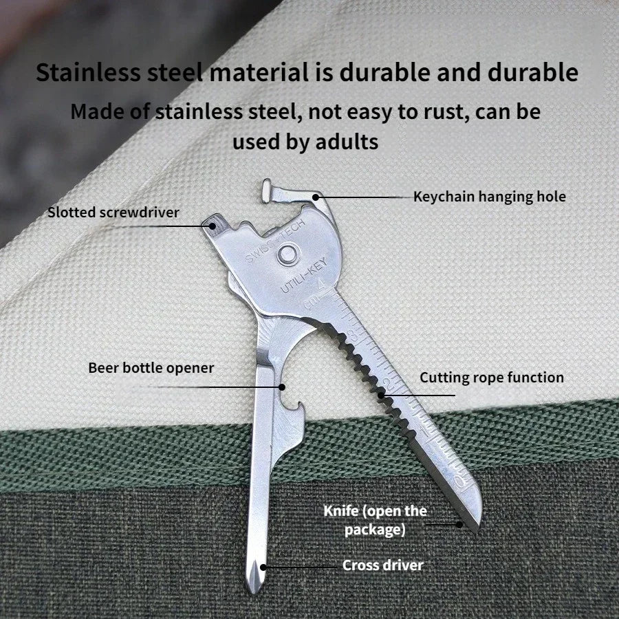 6-in-1 Multi-Tool Keychain for Camping & Survival | Folding Screwdriver, Bottle Opener | Compact Outdoor Utility Pliers with Key