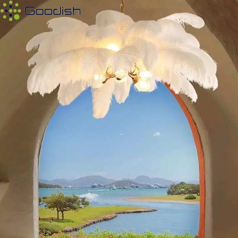 Ostrich Feather Modern Nordic  Pendant Lights LED Hanging Lamps for Living Dining Room Girl's Bedroom Home Decoration Chandelier