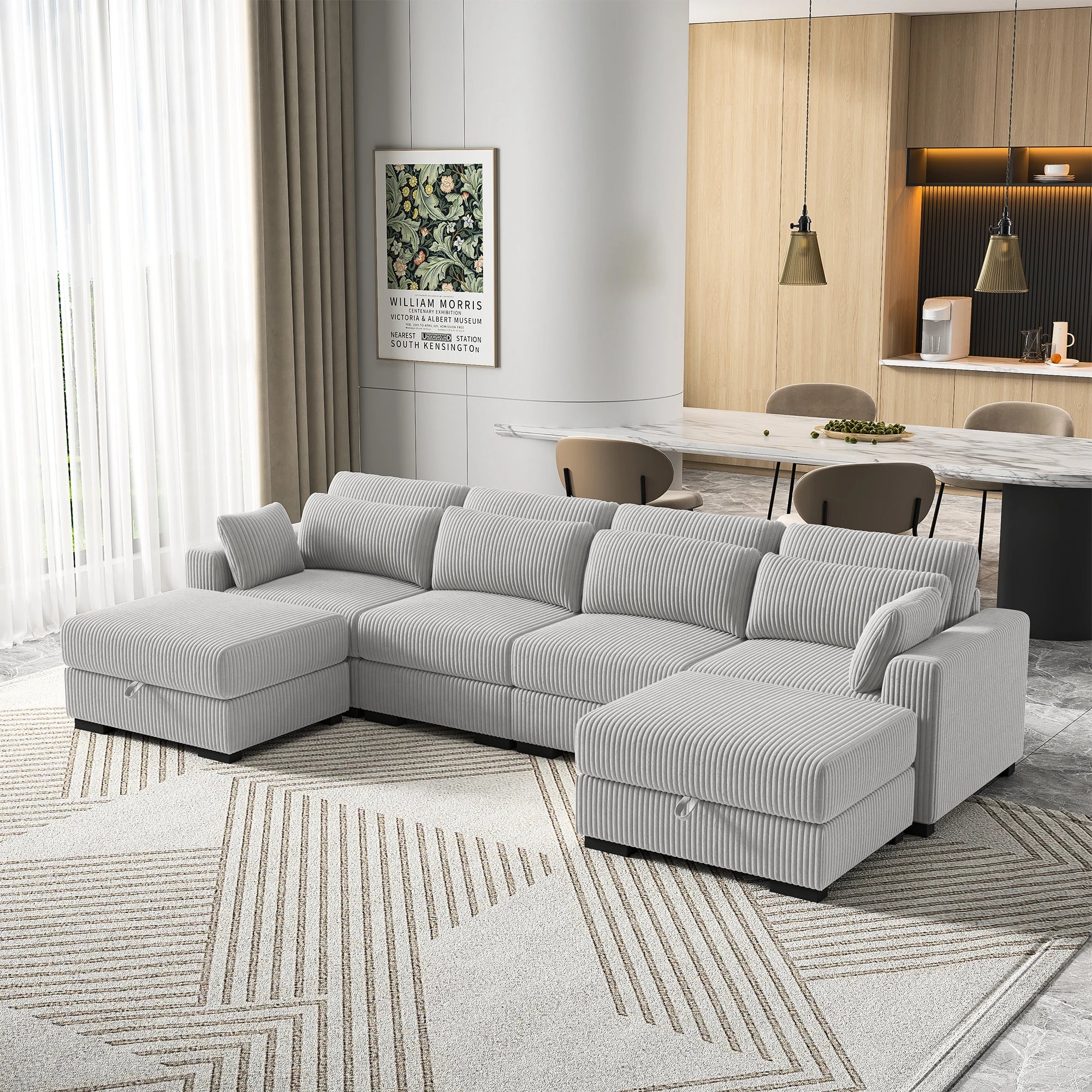 Anajqaqia Modular Sofa, Living Room Sofas, Velvet Sofa with Wide Armrests, Footstool, Various Combinations, Velvet, Grey
