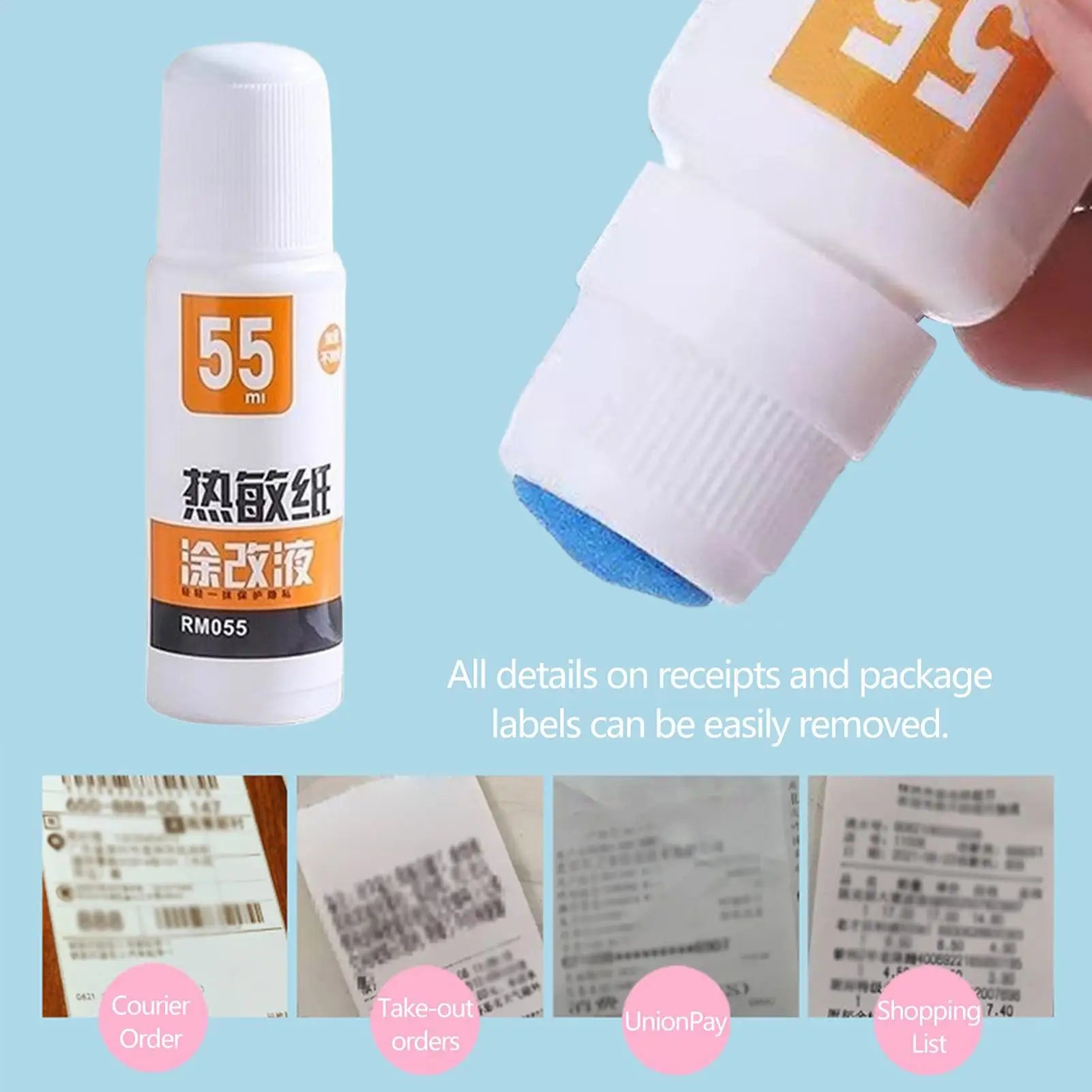 Thermal Paper Correction Fluid Fast-Drying 30ml/55ml Privacy Protection for Parcel Box ID Information Anti Peep Identity Guard