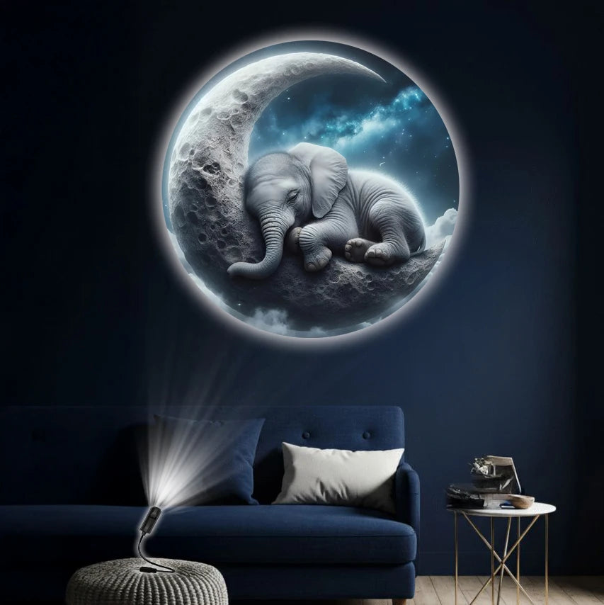 USB atmosphere night light, moon and elephant pattern, home wall projection, suitable for creating a romantic atmosphere