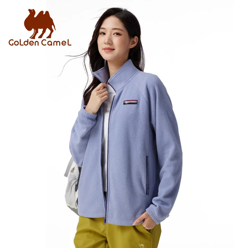 GOLDEN CAMEL Outdoor Fleece Jacket for Women Men Double-sided Polar Fleece Warm Anti-static Stand-up Collar Windproof Coat Liner