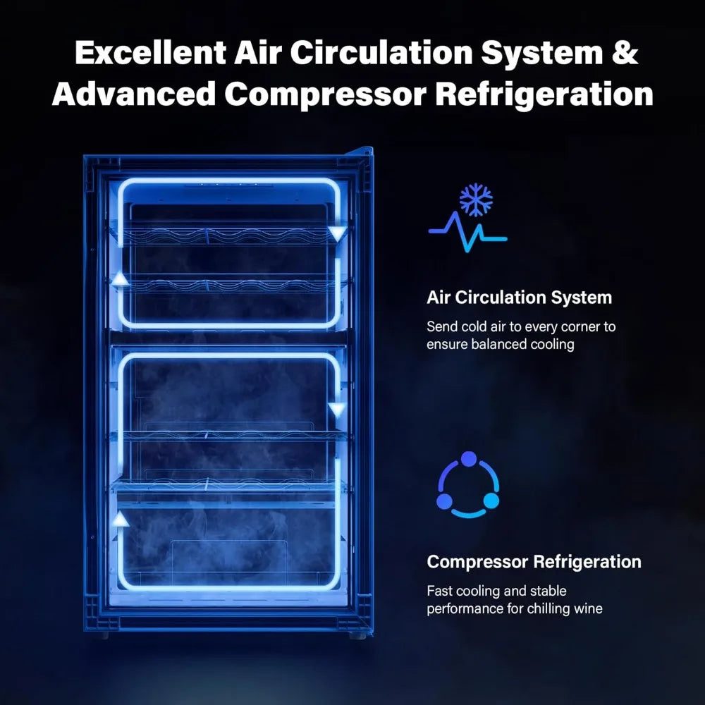 33 Bottle Wine Fridge, Dual Zone Wine and Beverage Refrigerator with Independent Temp & LED Control Panel, Freestanding