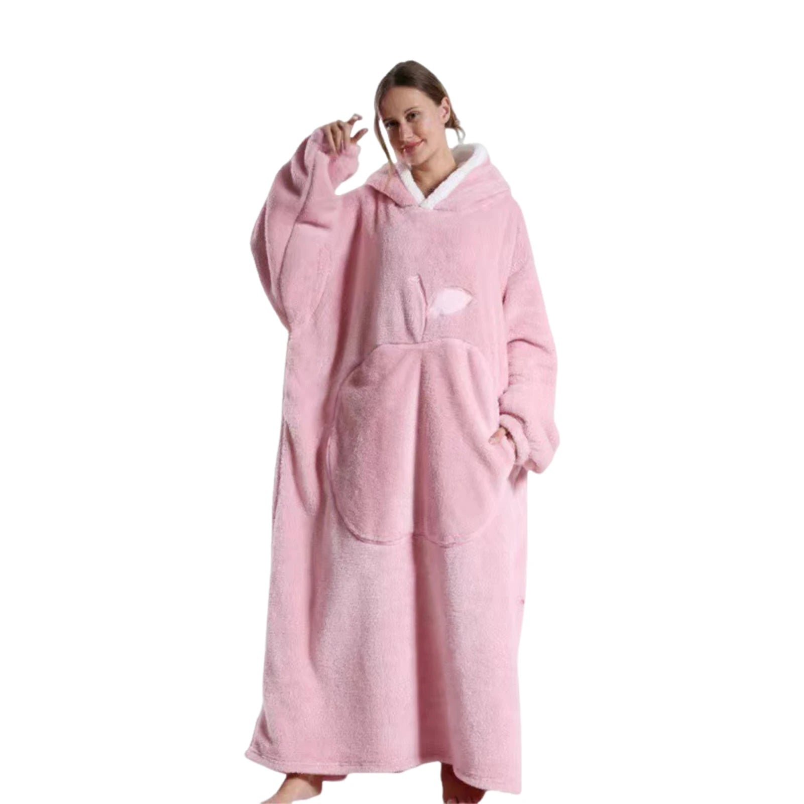Extra Long Wearable Blankets Winter Flannel Hooded Blanket with Full Sleeves Men Women Cozy Soft Throw Adult TV Blanket