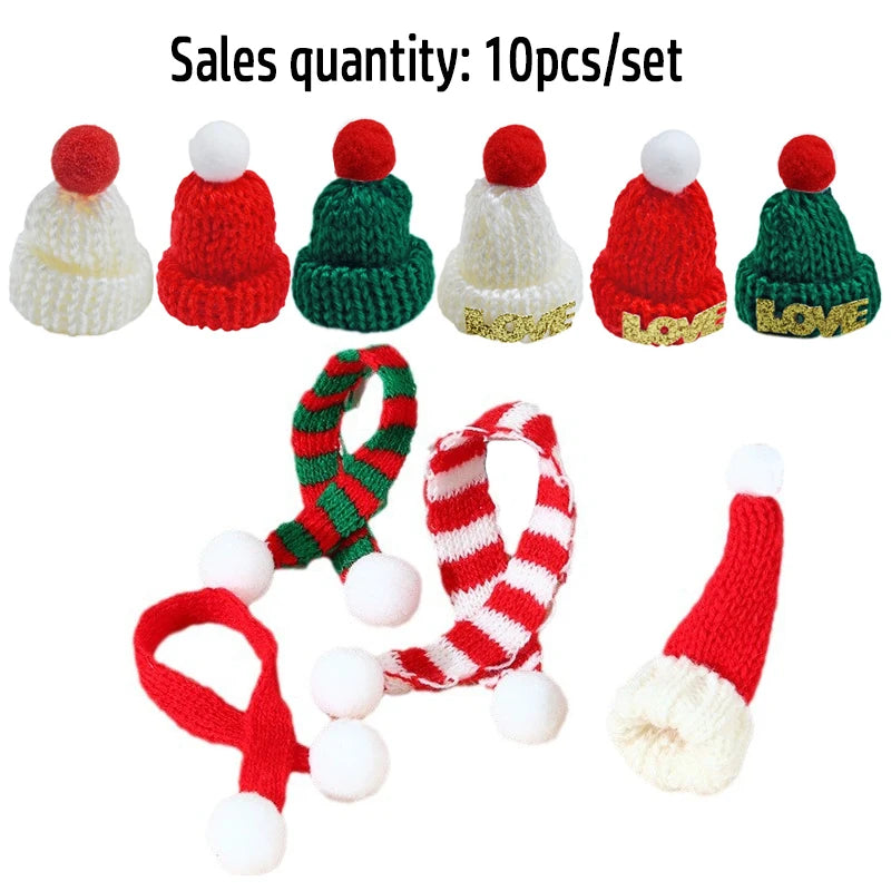 10PCS/set Mini Knit Hat Mini Christmas Scarf Set Knitting Craft Doll Hats DIY Jewelry Making Hair Decoration Accessories Crafts