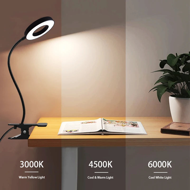 LED Desk Lamp Eye Protection Learning Reading Manicure Facial Selfie Supplement Light Magnifying Glass Desktop Clip Lamp