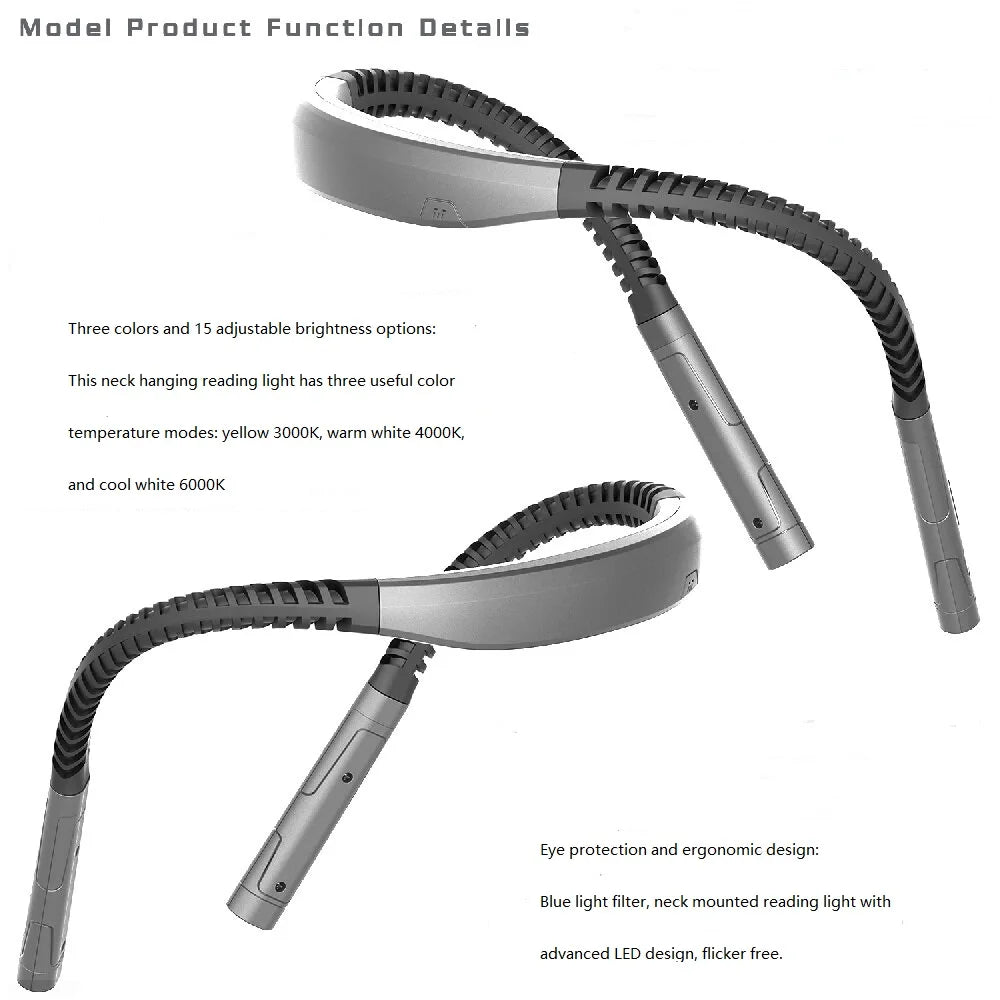 LED Neck Hanging Lamp Reading Light Rechargeable Read Night Lamp Portable Adjustable Hand Free Book Light Reading Neck Book Lamp