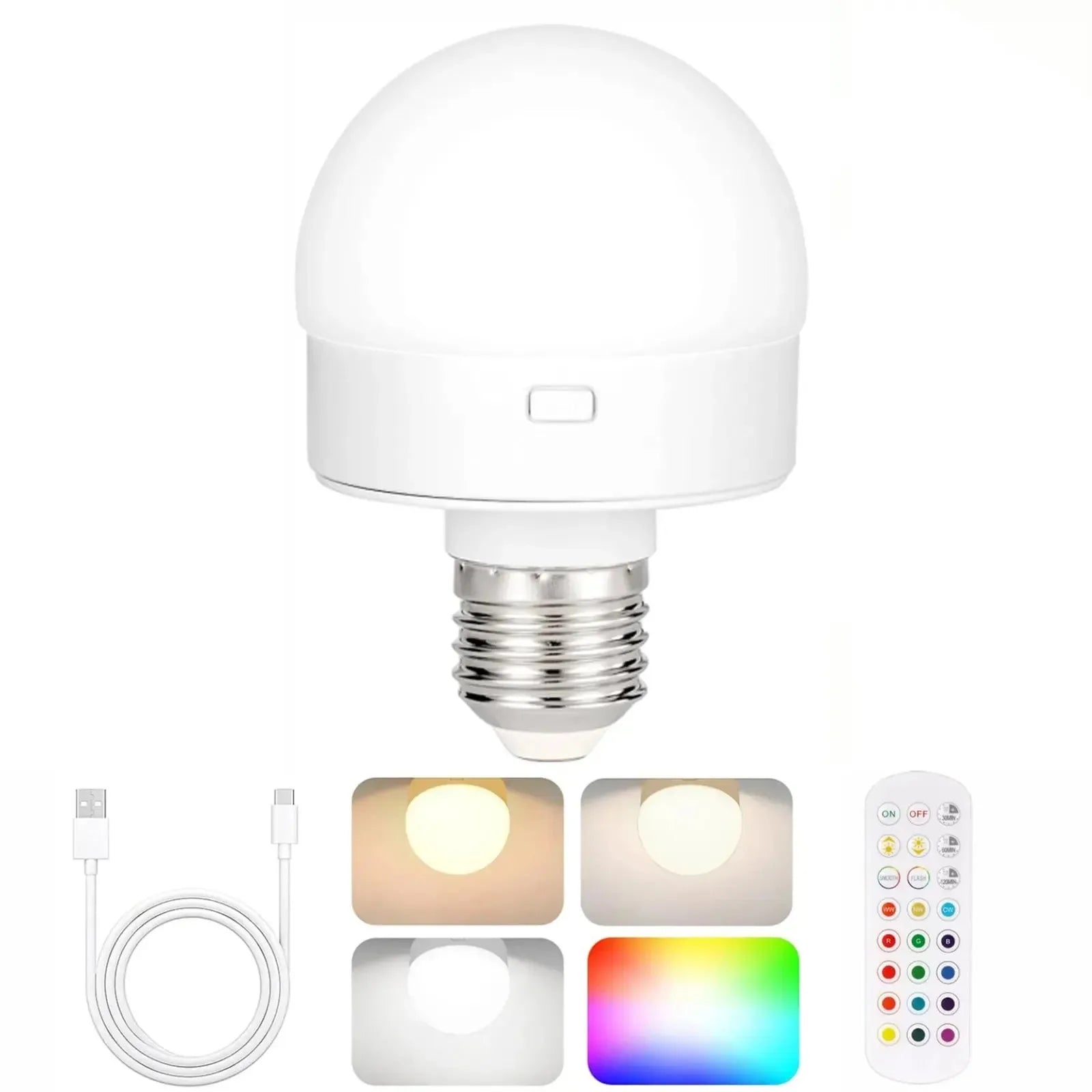 Smart Rechargeable LED Bulb E27 Remote Control RGB Dimmable 16 Million Colors Timer & Energy Saving Battery Operated Night Light