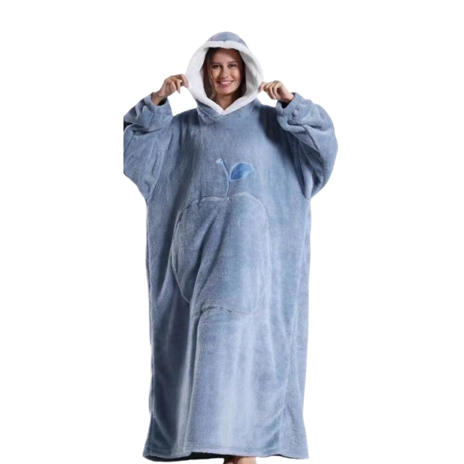 Extra Long Wearable Blankets Winter Flannel Hooded Blanket with Full Sleeves Men Women Cozy Soft Throw Adult TV Blanket