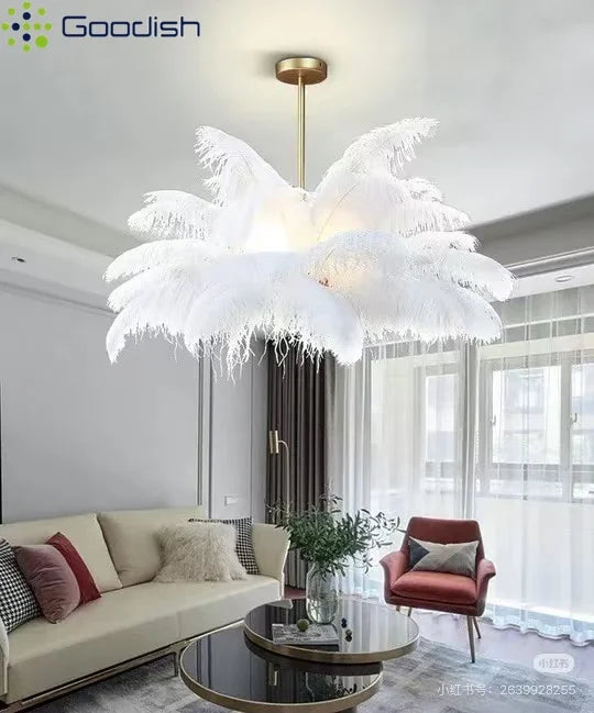 Ostrich Feather Modern Nordic  Pendant Lights LED Hanging Lamps for Living Dining Room Girl's Bedroom Home Decoration Chandelier
