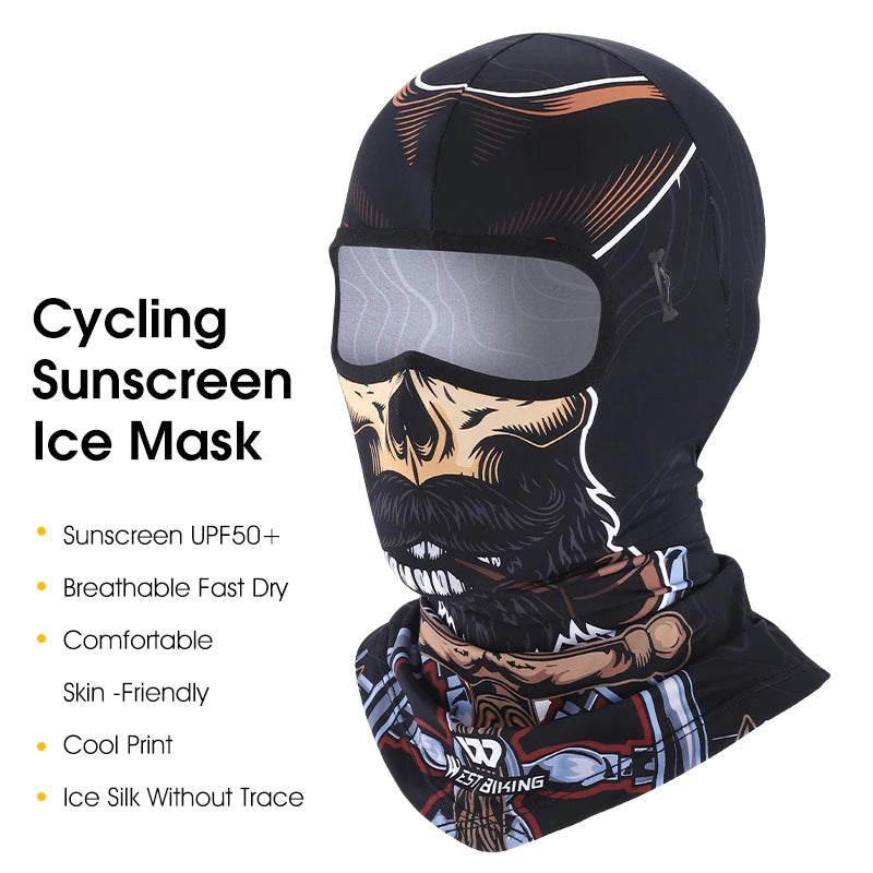 WEST BIKING 3D Skull Pattern Motorcycle Balaclava Summer UV Protection Cycing Caps For Men MTB Road Bike Full Face Ice Silk Mask