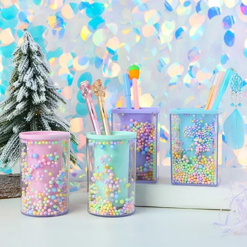 Colorful Acrylic Piggy Drawer Pen Holder Cartoon Multi Grid Cute Creative Girl Student Multifunctional Storage Office Stationery