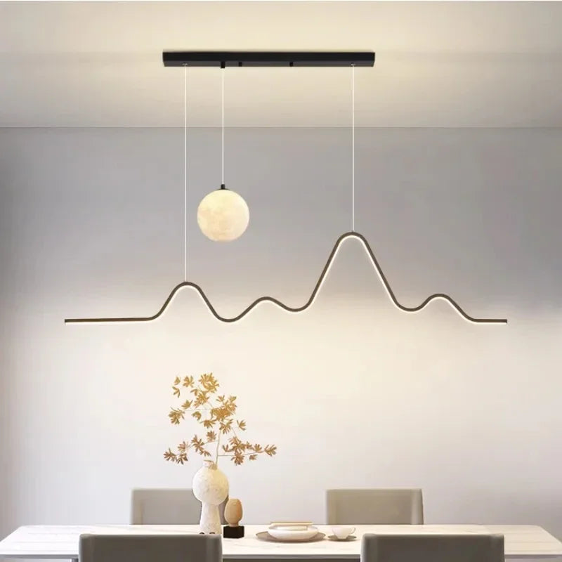 Modern Minimalist Restaurant Ceiling Chandelier Creative Wave Moon Kitchen Pendant Lamp Home Decor LED Bedroom Bar Hanging Light