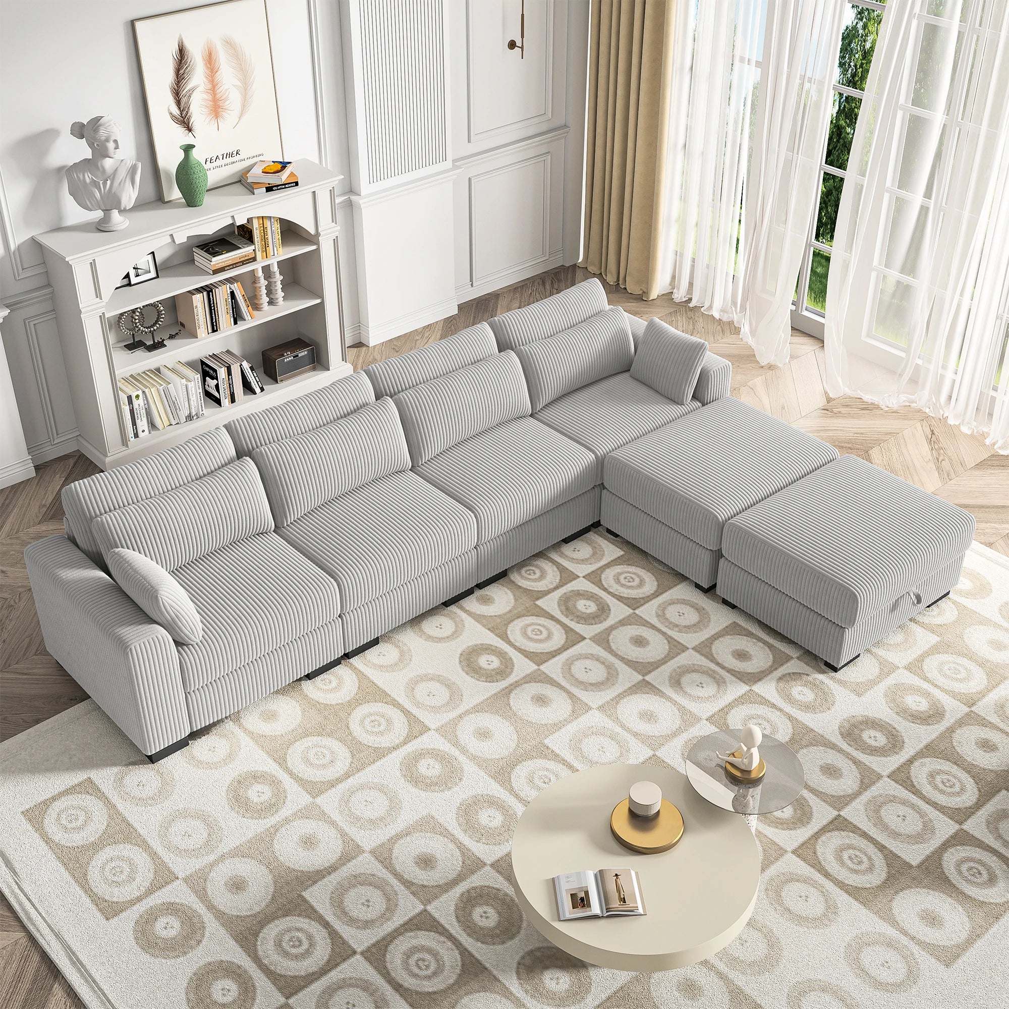 Anajqaqia Modular Sofa, Living Room Sofas, Velvet Sofa with Wide Armrests, Footstool, Various Combinations, Velvet, Grey