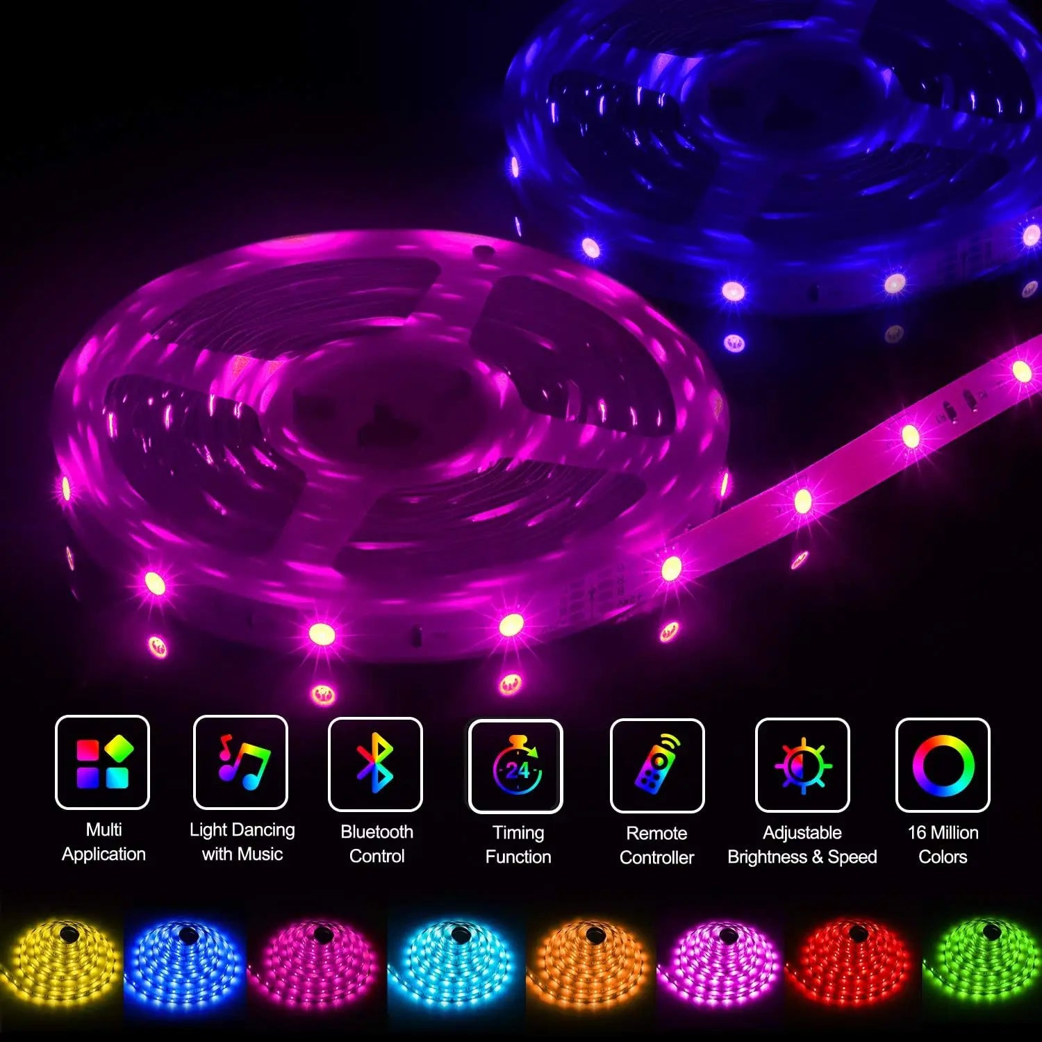 LED Strip Light RGB 5050 Music Sync Color Changing  30LEDS PER M, App Controlled LED Lights 5M 10M 15M DC12V Flexible