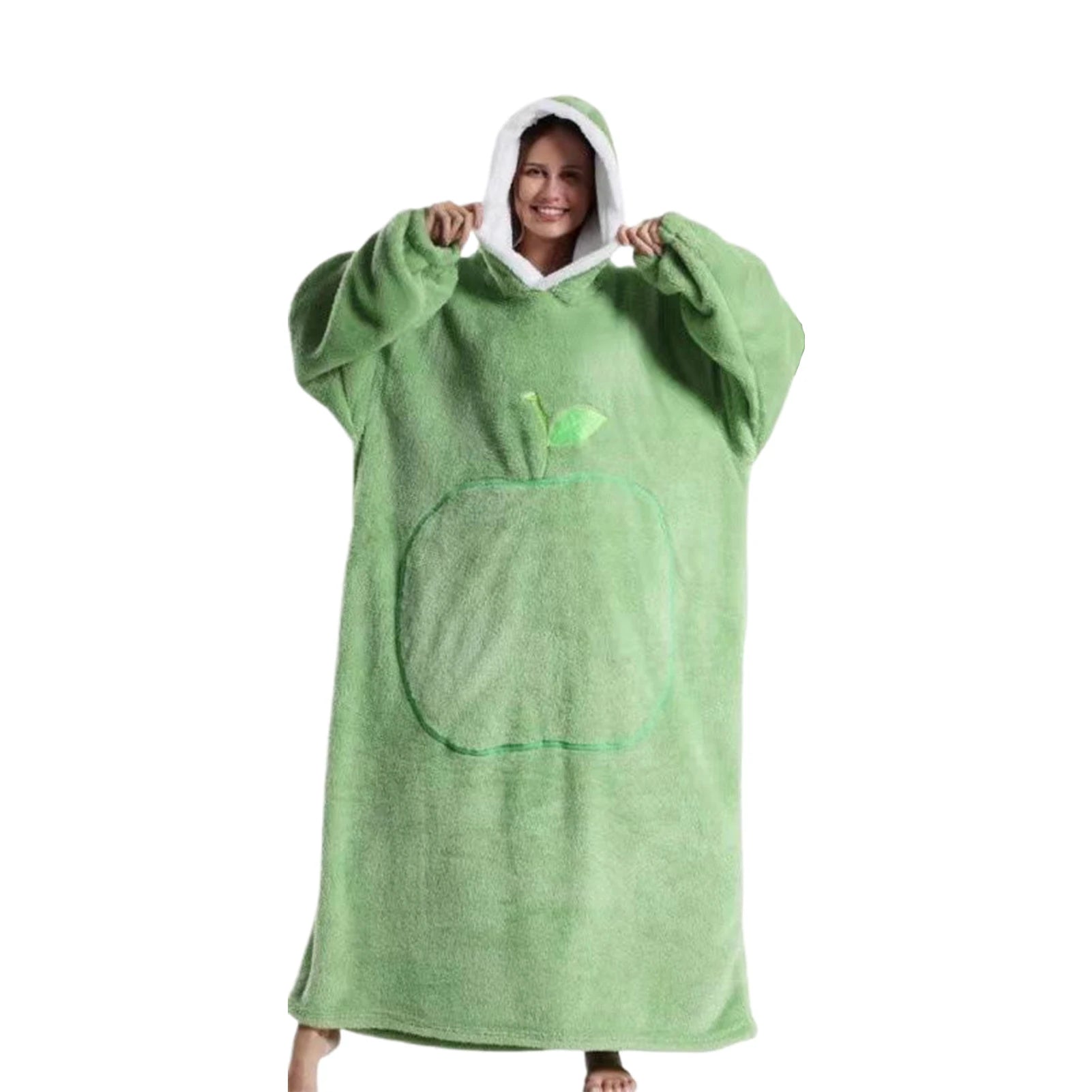 Extra Long Wearable Blankets Winter Flannel Hooded Blanket with Full Sleeves Men Women Cozy Soft Throw Adult TV Blanket