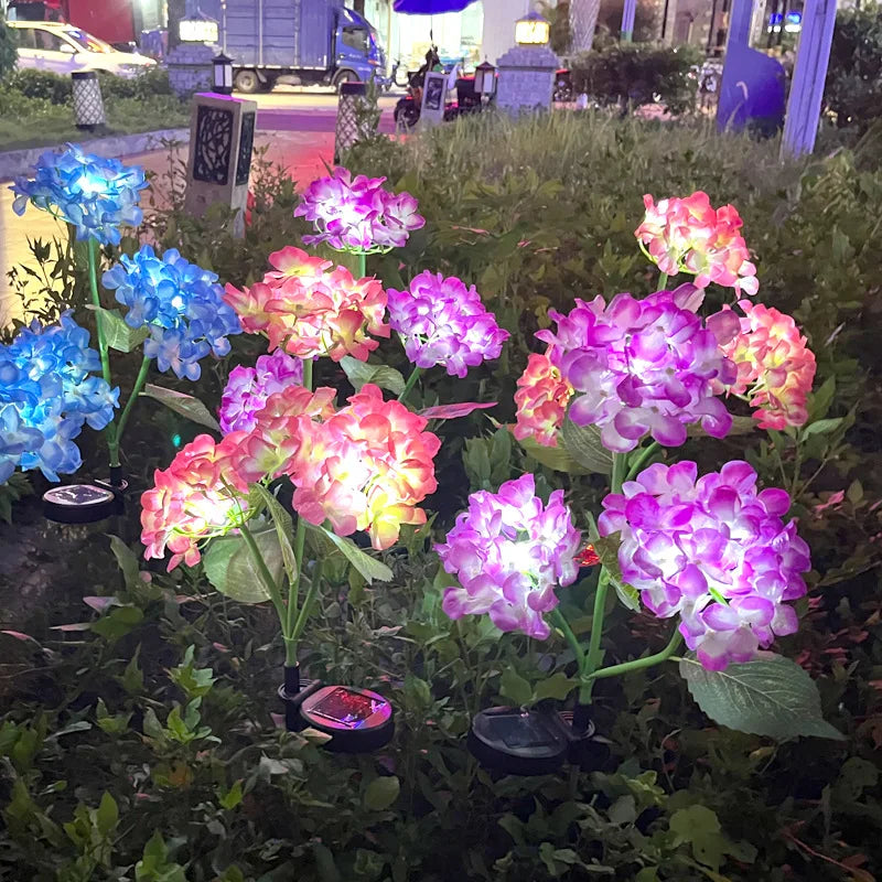 Hydrangea Flowers Lawn Light Garden Stakes Ground Lights Outdoor Decor Lamp Pathway Waterproof  Pond Floral Solar Powered Light
