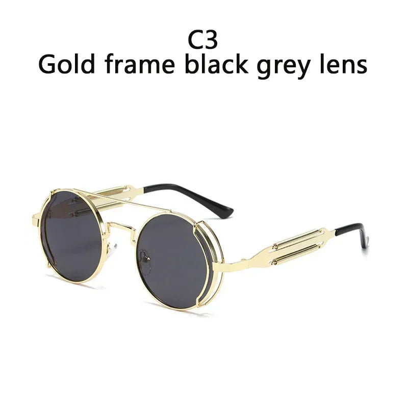 2022 New Metal Steampunk Sunglasses Men Women Fashion Round Glasses Bran age Sun Glasses High Quality Oculos de sol