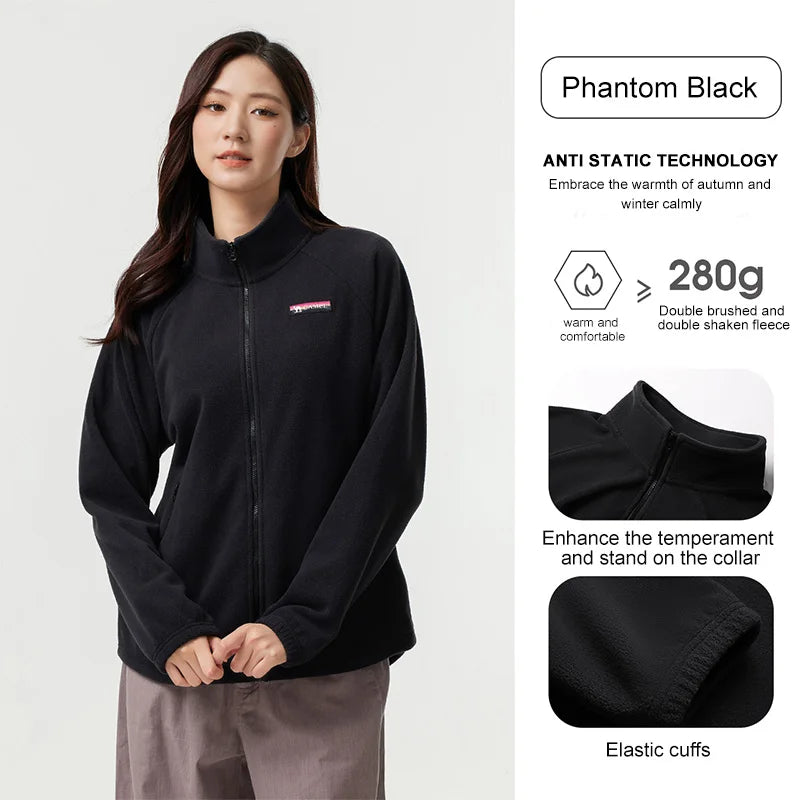 GOLDEN CAMEL Outdoor Fleece Jacket for Women Men Double-sided Polar Fleece Warm Anti-static Stand-up Collar Windproof Coat Liner