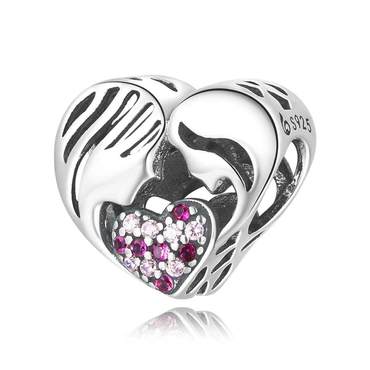 WOSTU 925 Sterling Silver Heart Shape Charms Growth Hanging Bead Red CZ Love Affinity Pendant For Original Jewelry Thanksgiving