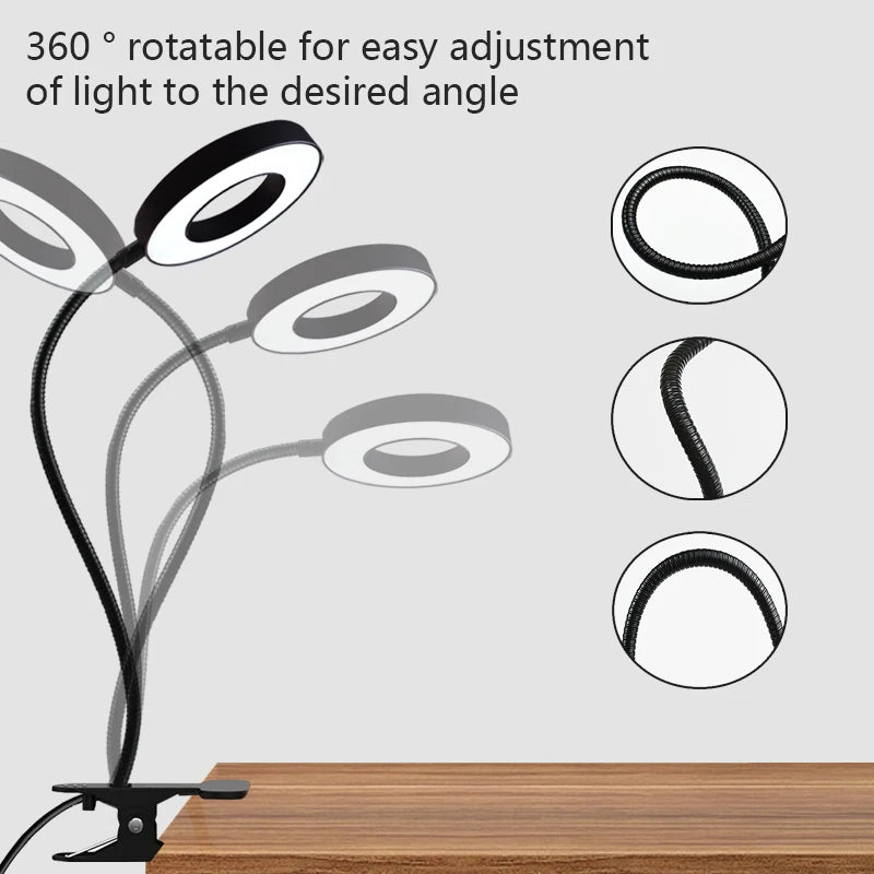 LED Desk Lamp Eye Protection Learning Reading Manicure Facial Selfie Supplement Light Magnifying Glass Desktop Clip Lamp