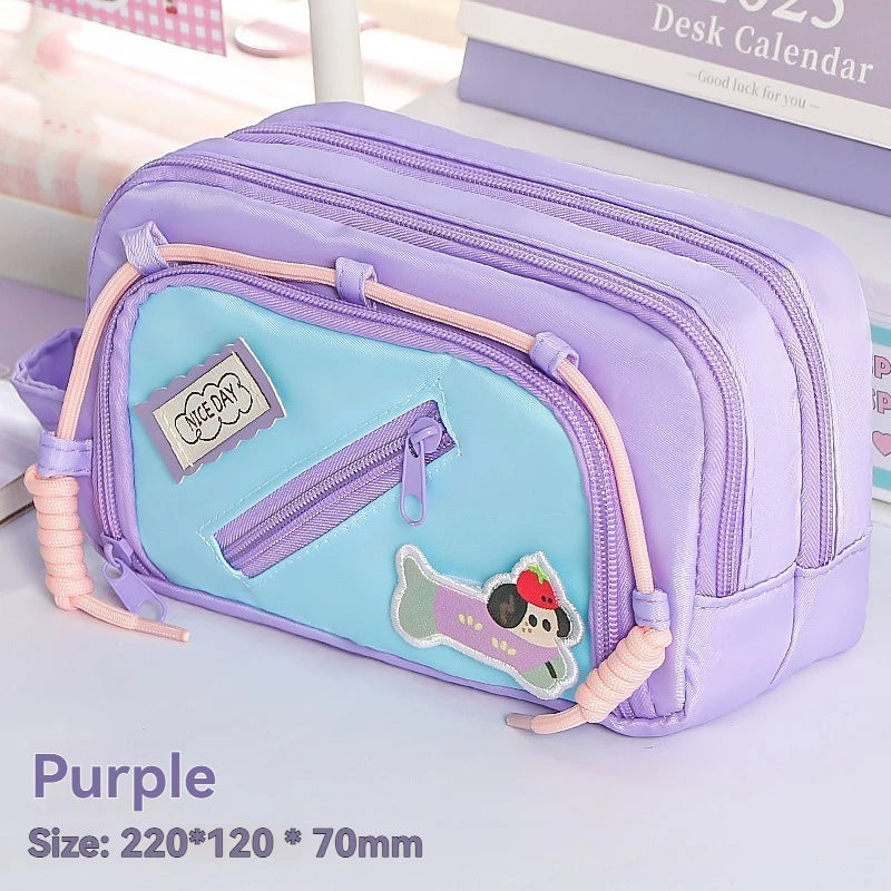 Dopamine Contrasting Dachshund Dog Large Capacity Pencil Bag Velcro High  Value Japanese Style New Stationery Box