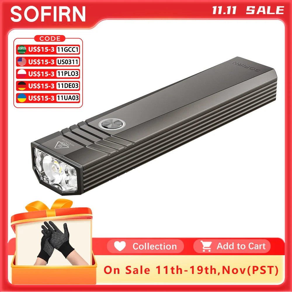SOFIRN ST1 Square Pocket Flashlight 1500lm 226m USB C Rechargeable Lamp 2100mah IPX7 Waterproof Light for Camping&Fishing