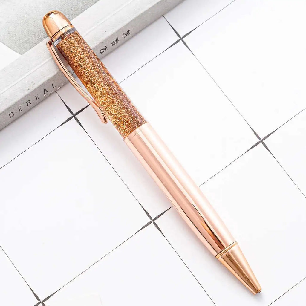 1 Piece Metal Quicksand Ballpoint Pen Rose Gold School Supply Stationery Office Crystal Spinning Luxury Brand